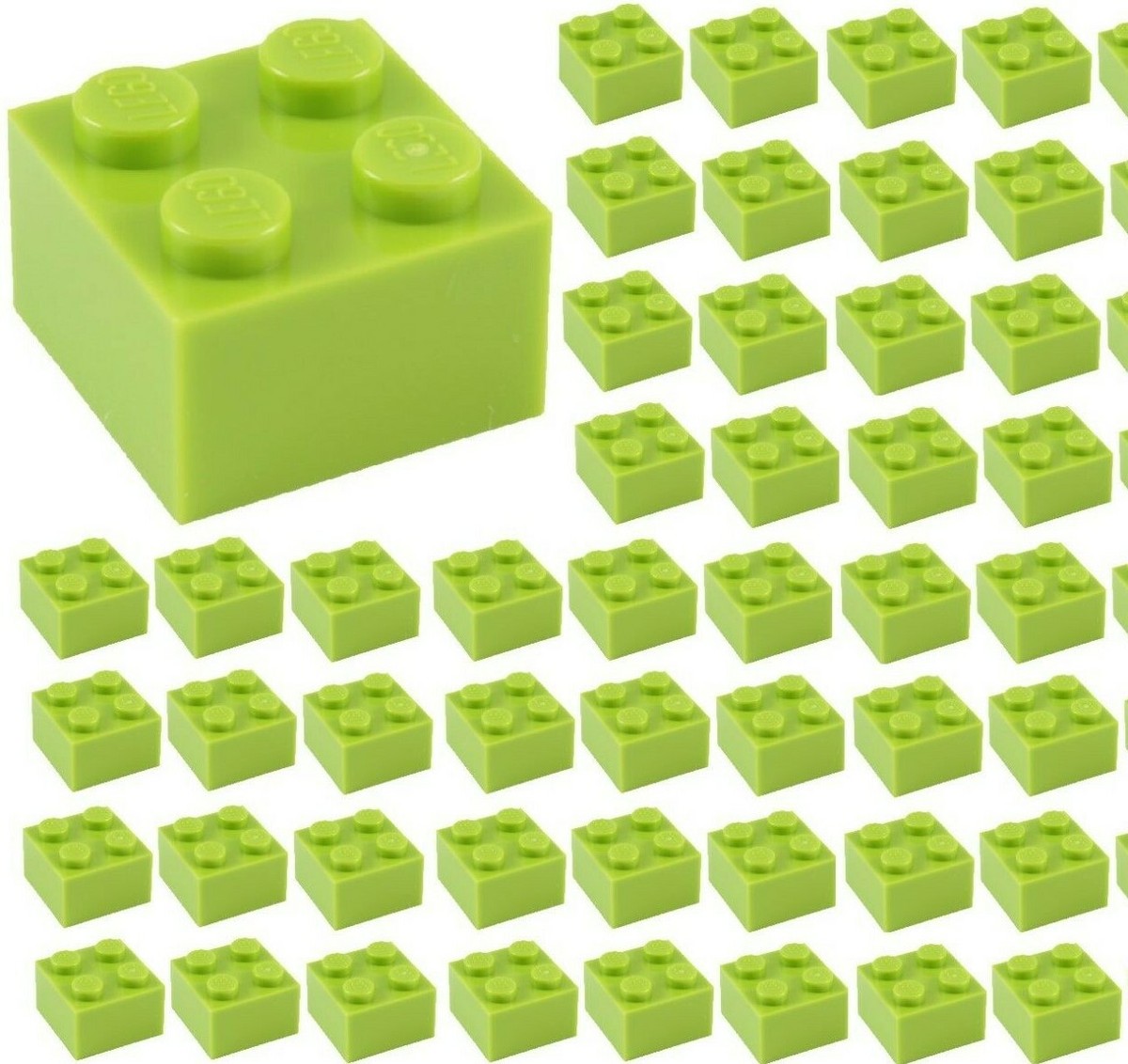 ☀️50x NEW LEGO 2x2 LIME GREEN Bricks (# 3003) BULK Parts City
