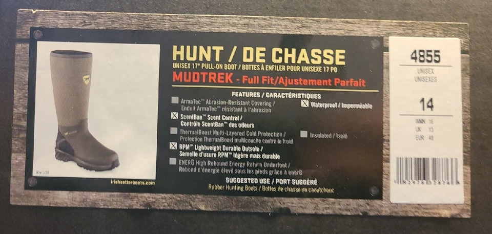 Irish Setter MudTrek 17" Waterproof Full Fit Rubber Hunting (Men's 14) Brown - Image 2 of 4