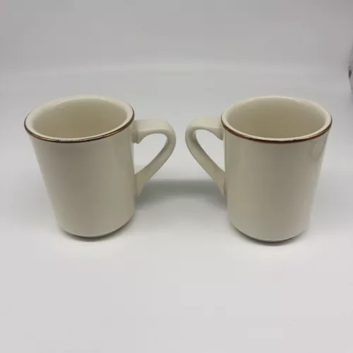 2 HOMER LAUGHLIN WHITE COFFEE MUGS Cups Restaurant Ware With Gold Rims,LeadFree