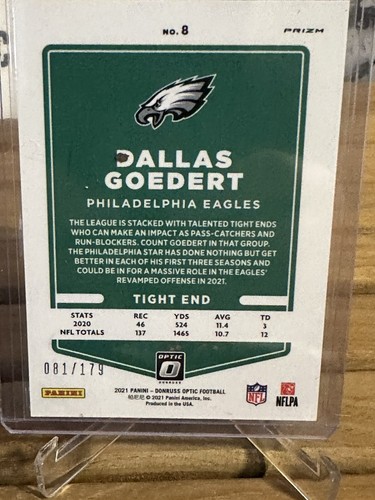 2021 Dallas Goedert Optic Blue #/179 Card Philadelphia Eagles - Picture 6 of 7