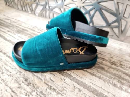 Damen Slide Sandale Sam Edelman Pantolette 36 FlipFlop Türkis Samt Plateau Pummy - Bild 2 von 4