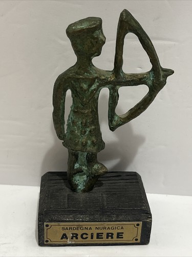 Vintage Italian Sardegna Nuragica Arciere Warrior Statue Sculpture Bronze 4.5”