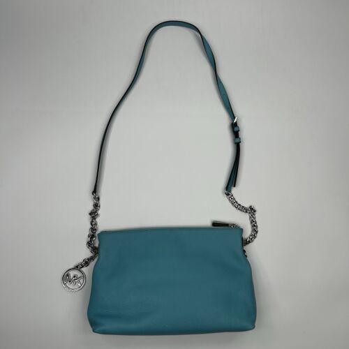 MICHAEL Michael Kors Fliesenblau Leder Kette Glied Umhängetasche Geldbörse EUC - Bild 3 von 19