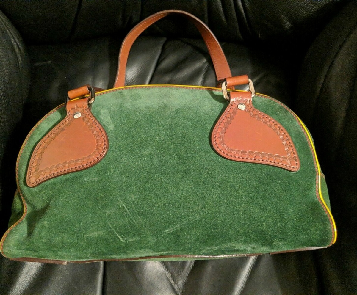 バッグ Archive PRADA suede hand bag green brown Prada vintage green suede and brown leather shoulder bag for