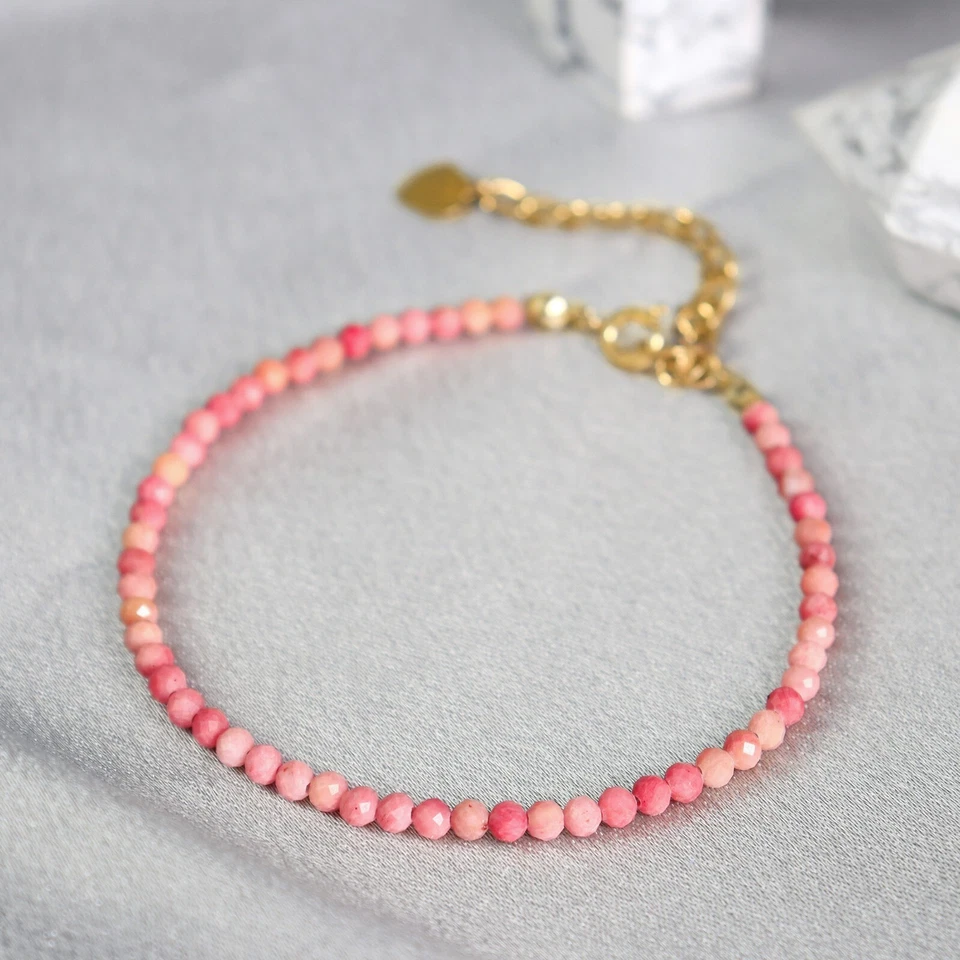 Pulsera de mujer minimalista delicada alivio ansiedad curación cuentas rodonita 3 mm regalo Foto 2 de 4