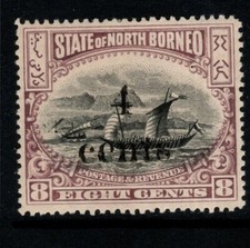 NORTH BORNEO SG148 1904 4c on 8c BLACK & BROWN-PURPLE MTD MINT