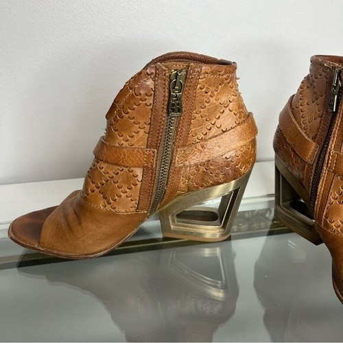 A.S.98 Mujer Talla 36 Cuero Italiano Punta Abierta Estilo Occidental Tostado Tacón Sandalia Cremallera - Imagen 6 de 16