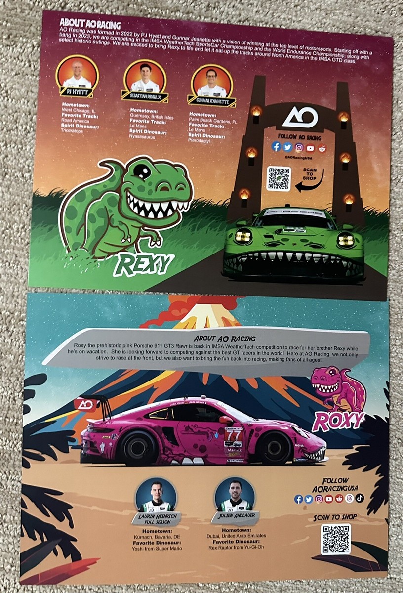 REXY & ROXY” T REX 2024 Pink & 2023 Green DINOSAUR IMSA 2 Cards AO