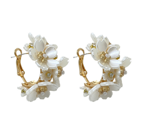 Women Gold Cluster Persuasion Flower Hoop Earrings Weddings Party PE65 - Picture 11 of 11