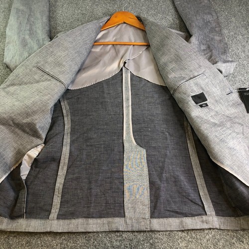 H&M Jacket Mens 44 R Gray Slim Fit Linen Blend Blazer Sport Coat 2-Button Work - Picture 8 of 14