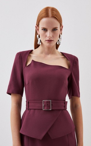 Karen millen Crepe Asymmetric Neck Belted Midi Pencil Dress Size 10 ,12 US - Picture 5 of 18