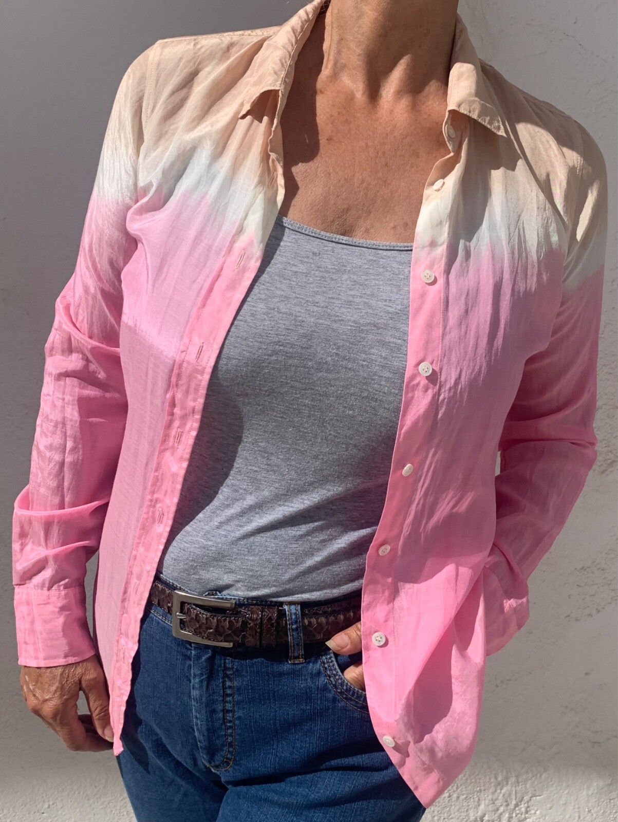J CREW Shirt ladies PINK  Beach Chic COTTON & SILK mix Size 8 UK vintage RRP£79