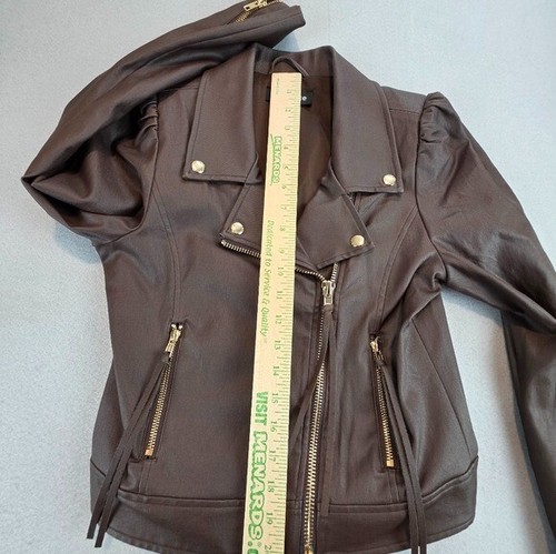 Retrofete Lo Jacket Coated Brown Vegan Leather Moto Jacket Fringe Zip Details Sm - Bild 11 von 11