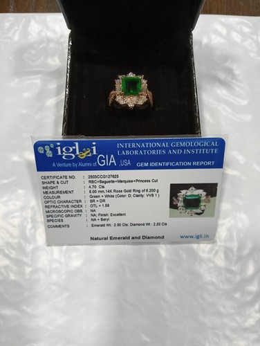 4.70ct Princess Shape Natural Emerald Gemstones Diamond Ring Real 14K Rose Gold - Picture 10 of 18