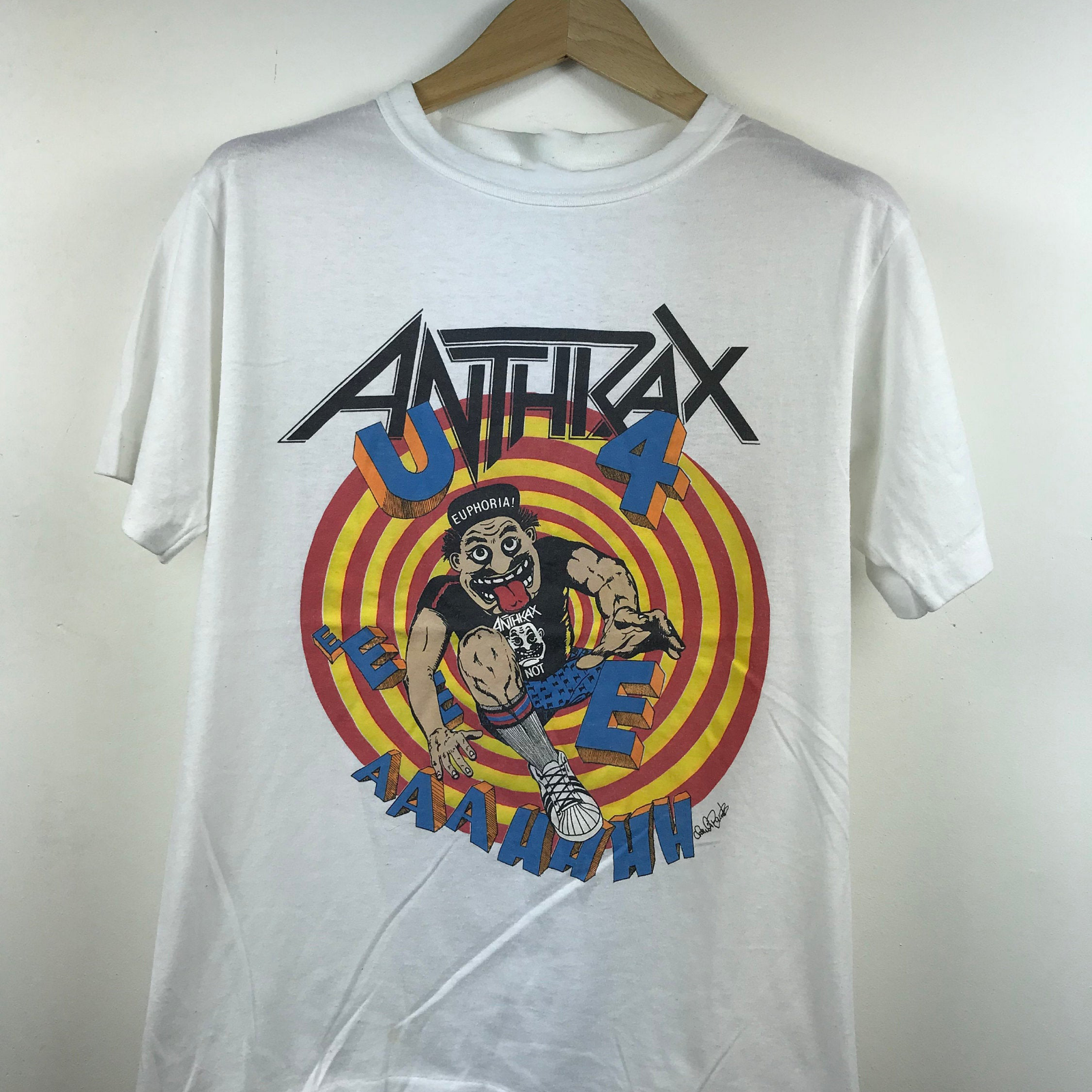 Vintage 80s ANTHRAX Band Euphoria White Unisex S-234XL T-Shirt QE665