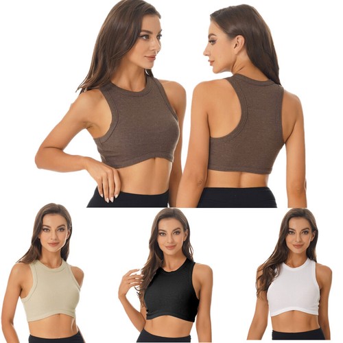 Womens Sleeveless Vest Crop Tank Tops Casual Basic Sports Bra Camisole T-Shirts - Picture 2 of 65