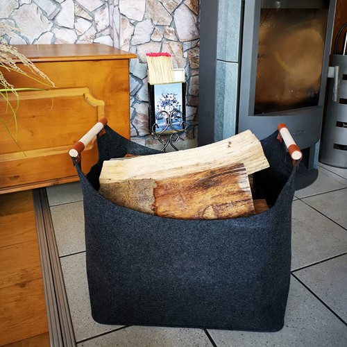 XL Firewood Basket Felt Basket Thick Felt Reinforced Handle Foldable Wood Basket - Picture 4 of 35