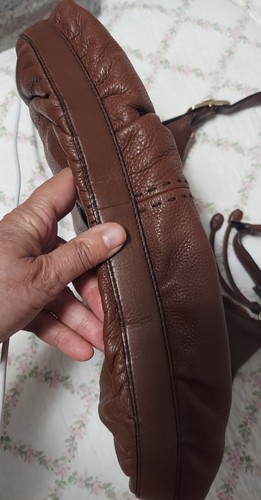 Cole Haan HANDBAG Pebbled LEATHER Brown Hobo Buckle 16" X 12" - Picture 10 of 13