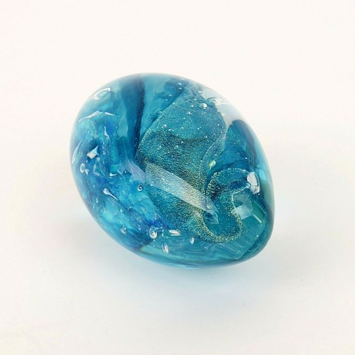 Black Sheep Glass Studio Egg Blue Glitter Bubble Paperweight SIGNED BSG 2000 - Picture 2 of 12