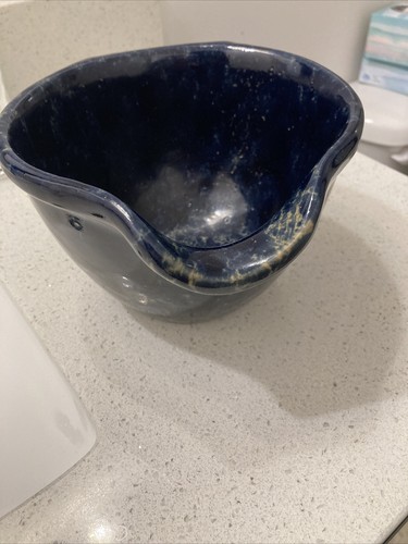Tazón de batería Bennington Potter Vermont ágata azul marcado 1880 - Imagen 5 de 12