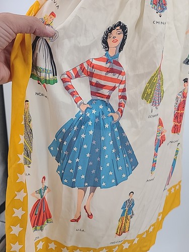 RARE VTG Brooke CADWALLADER silk Scarf Into Apron, A Woman's World Novelty Print - Picture 14 of 24