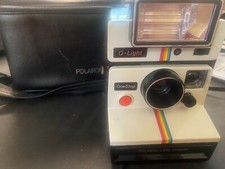 Vintage Polaroid Rainbow Stripe One Step Land Camera With Q-Light Flash And Case