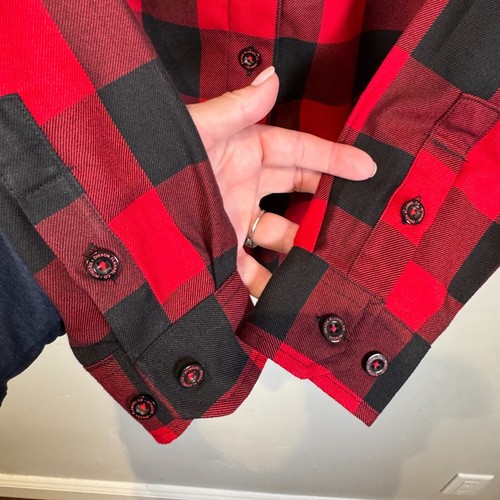 Dixxon Redrum Shirt Women Size Small Buffalo Check Red Long Sleeve Plaid Flannel - Picture 5 of 9