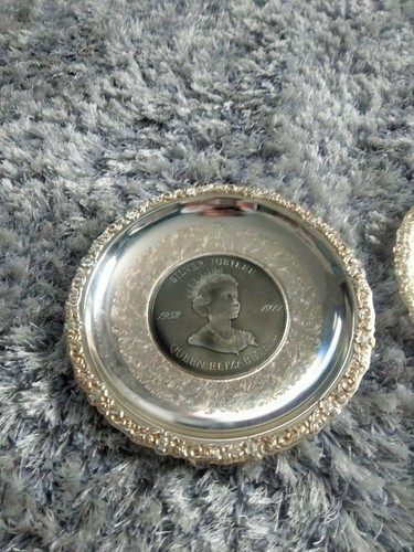 "Vassoi Regina Elisabetta II Vintage Argento Giubileo Placcati Argento Usati 11,5"" - Foto 2 di 7