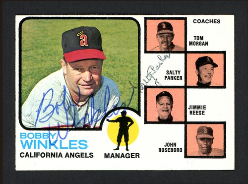 Bobby Winkles & Salty Parker handsignierte Topps Karte 1973 #421 Angels 164138