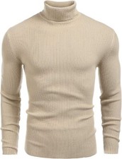 COOFANDY Mens Ribbed Slim Fit Knitted Pullover Turtleneck Sweater Small, Khaki