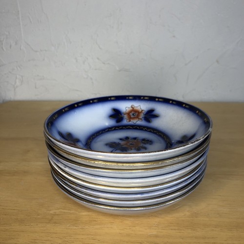 Gaudy Welsh BOWLS Antique Floral Pattern FLOW BLUE Ironstone 5.75” - Picture 2 of 11