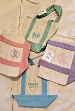 4 Trader Joe's Mini Canvas Tote Bag w tag Pastel Pink Blue Purple Green Joe Joes