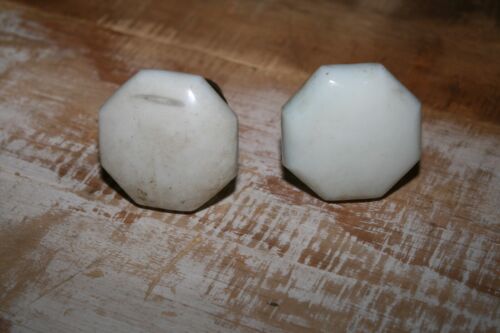 Vintage pair 1920s Octagon Milk Glass Door Knob Handles Restoration Hardware