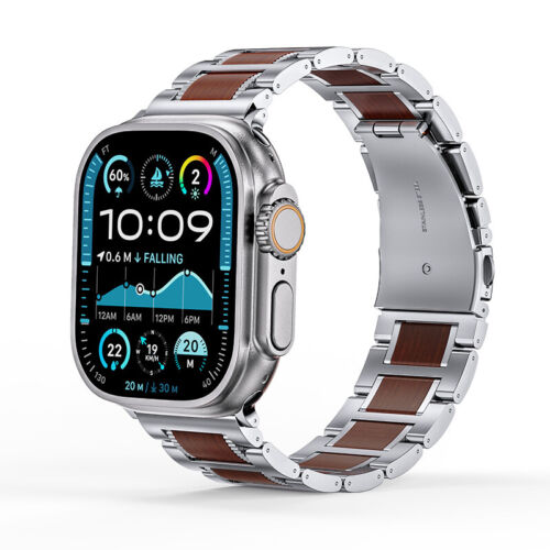 Wood and Stainless Steel Watch Band For Apple Watch 10 9 8 7 6 5 4 3 2 1 Ultra - Picture 24 of 25