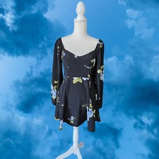 Forever 21 Black Floral Fit N Flare Long Sleeve Dress Small +