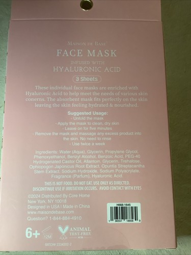 Maison De Base Hyaluronic Face Masks & Trio Of Hand Lotion~Gift Set - Picture 5 of 10