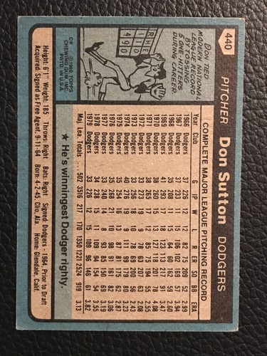 Topps Don Sutter 1980 Dodgers #440 - Imagen 2 de 2