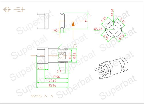 5pcs BNC Jack Female Thru Hole Vertical PCB Mount Straight RF Coaxial Connector - Picture 4 of 4