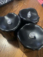 Halloween 3pc Black Flameless Wax LED Plastic Pillar Candles