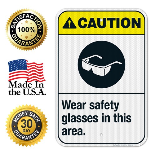 Wear Safety Glasses In This Area Sign, ANSI Caution Sign, - Picture 40 of 88