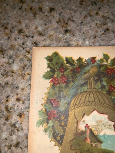 Antigua Postal de Navidad Vintage Feliz Navidad 1909 SELLADA ACEBO CAMPANA #1628 - Imagen 4 de 10