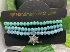 3 PC Handmade Beaded Boho 6.5 Plus Stretch Charm Bracelet Set Snowflake B3656