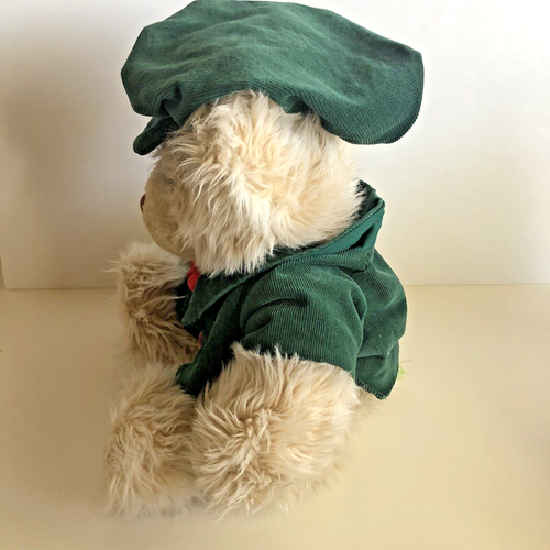 Cream Bear Christmas Vest Green Corduroy Cap Jacket Bow Collectable VTG 1990s 93 - Picture 2 of 6
