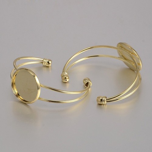 2PCS Brass Bezel Tray Blank Cuff Bangles Bracelet Fit 25mm Round Cabochon - Picture 11 of 12