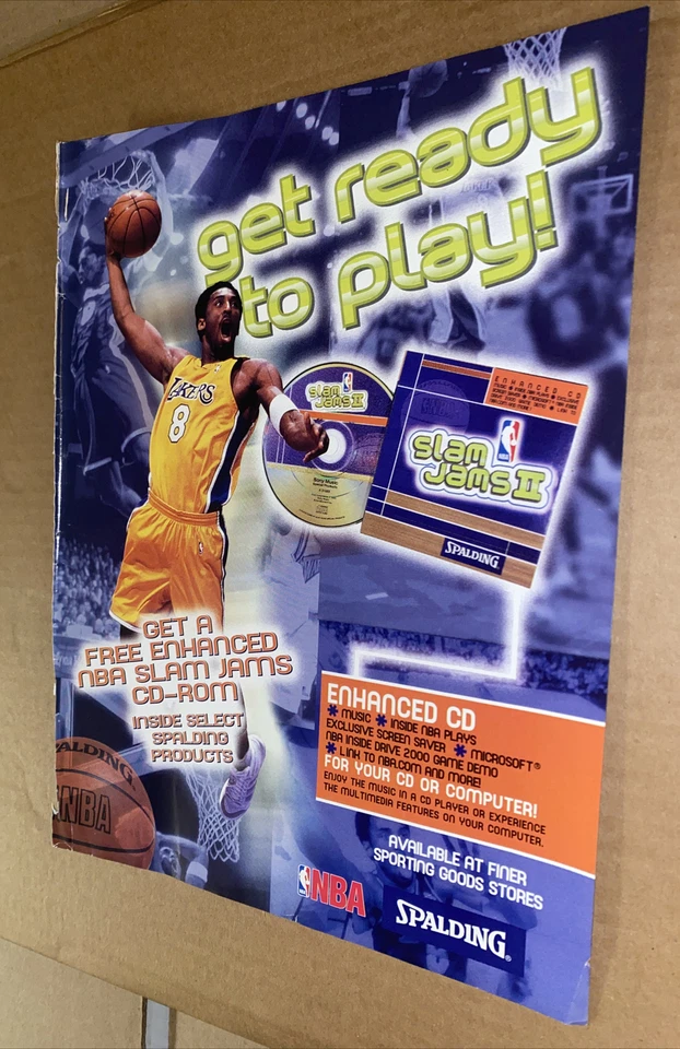 Винтаж 2000 Коби Брайант NBA Slam джемы печати объявление #8 Lakers баскетбол Spalding - Изображение 4 из 4