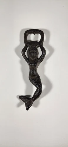 VINTAGE SOLID CAST IRON MERMAID BOTTLE OPENER  7” LONG 