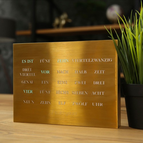 BoxClock Edelstahl Gold - Die Wortuhr für den Schreibtisch - LED Standuhr - Bild 8 von 15