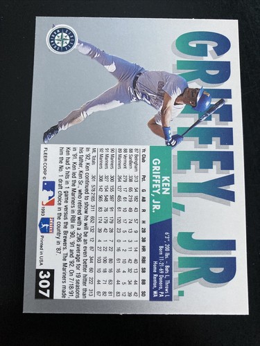 1993 FLEER KEN GRIFFEY JR. BASEBALL CARD # 307 - Bild 2 von 3