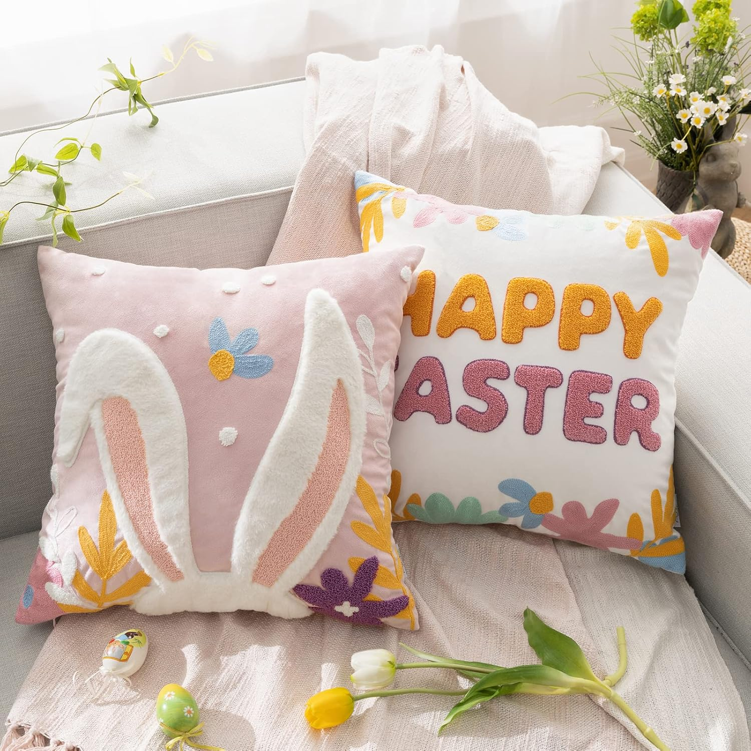 Ashler Easter Bunny Pillow Cover for Easter Decor and Rabbit-Themed Home Accents