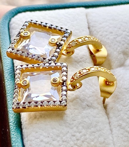 Freida Rothman Ohrringe Mixed Metal Facettiert Quadrat Pave Stein Atemberaubend Neu - Bild 7 von 13